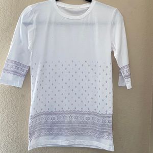 Print white 3/4 sleeve tee